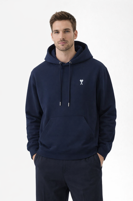 Hoodie Ami De Cœur Bleu Marine Logo Blanc — Ami Paris