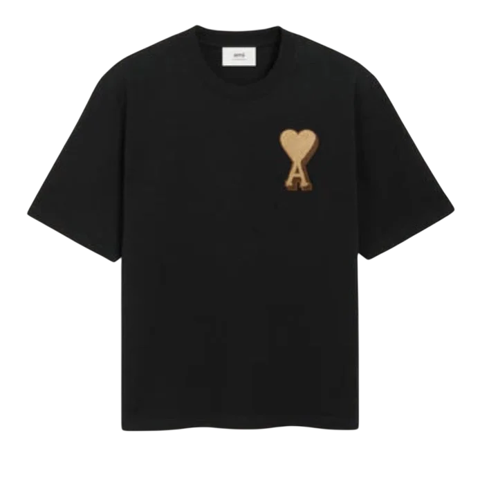 T-Shirt Ami De Cœur Noir Grand Logo Marron — Ami Paris