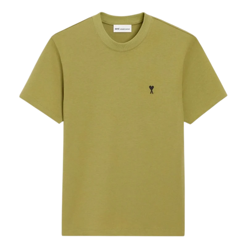 T-Shirt Ami De Cœur Vert Olive Logo Noir — Ami Paris