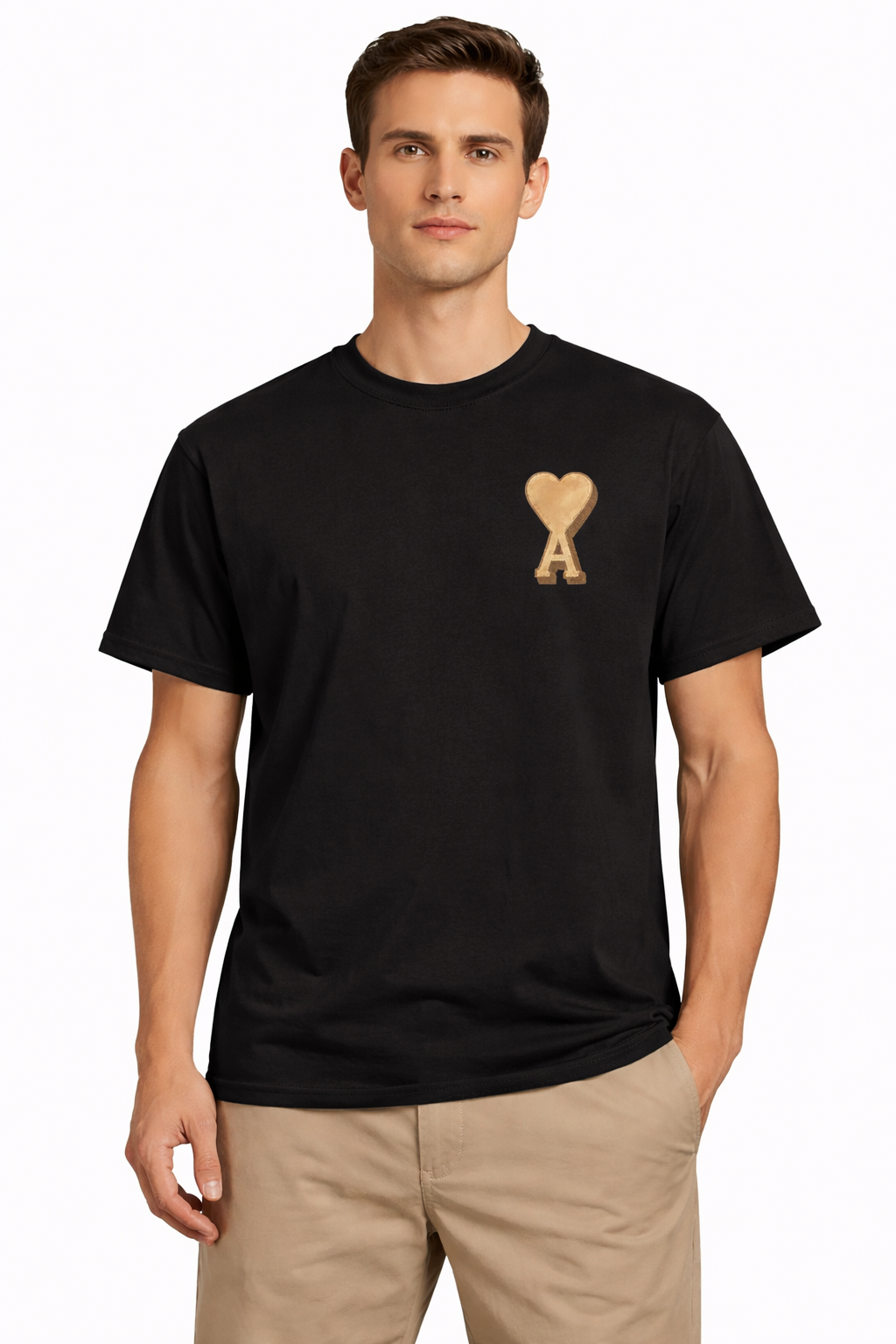 T-Shirt Ami De Cœur Noir Grand Logo Marron — Ami Paris