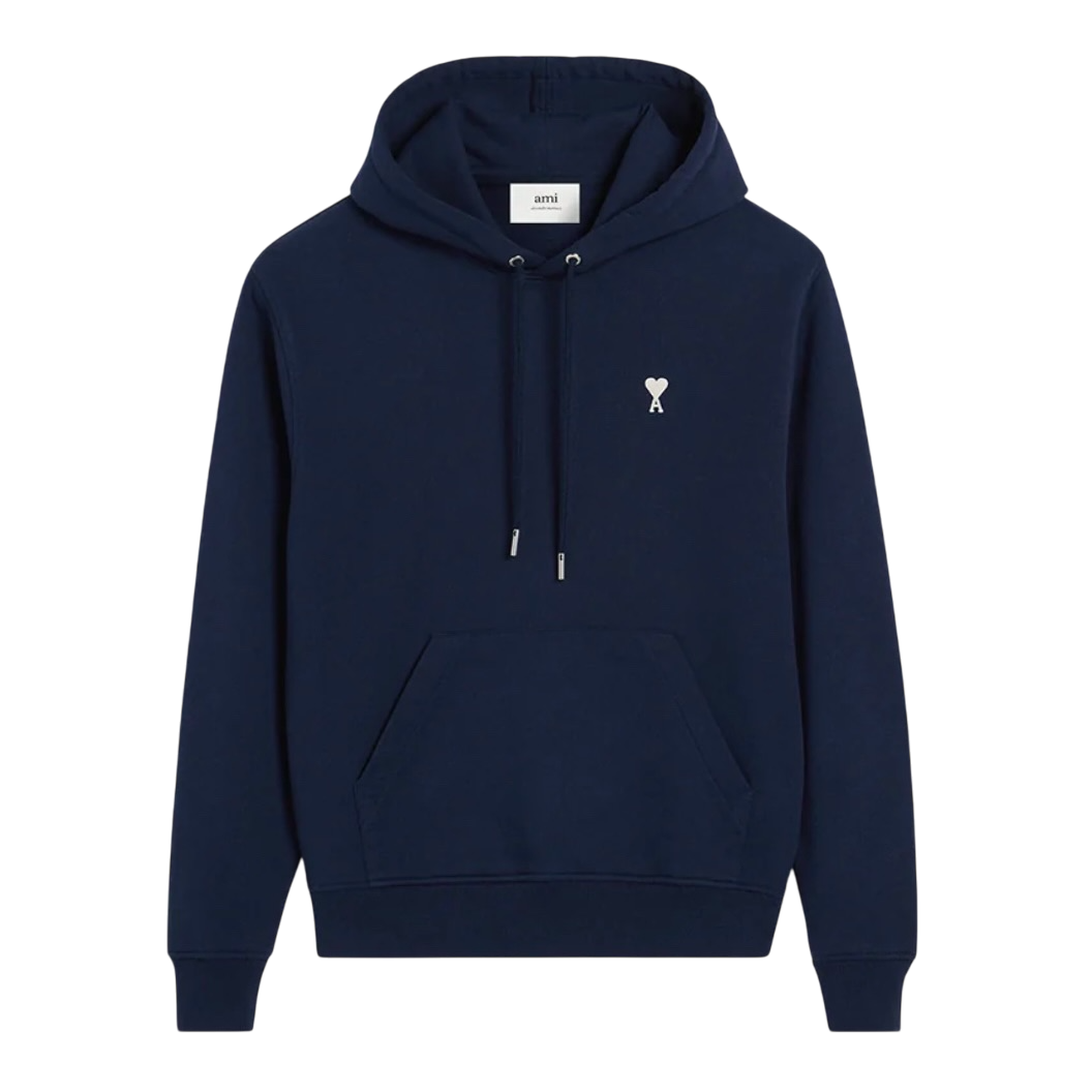 Hoodie Ami De Cœur Bleu Marine Logo Blanc — Ami Paris