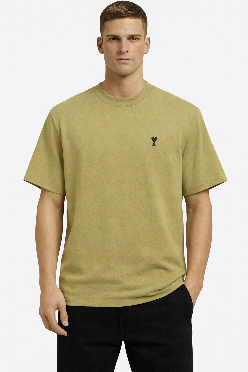 T-Shirt Ami De Cœur Vert Olive Logo Noir — Ami Paris
